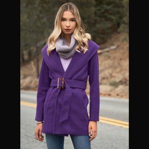SOLD- Purple Oversized Collar Long Sleeve Self-Belt Buckles Short Coat